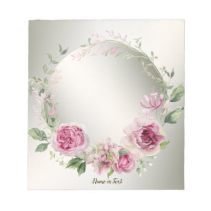 Waterverf Roze Bloemen Lijst Glanzend Brons Elegan Notitieblok