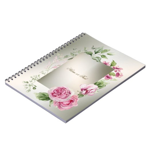 Waterverf Roze Bloemen Lijst Glanzend Brons Elegan Notitieboek (Linkerzijde)