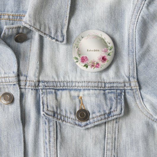 Waterverf Roze Bloemen Lijst Glanzend Brons Elegan Ronde Button 5,7 Cm (In situ)