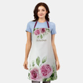 Waterverf Roze Bloemen Lijst Glanzend Brons Elegan Schort (Gedragen)