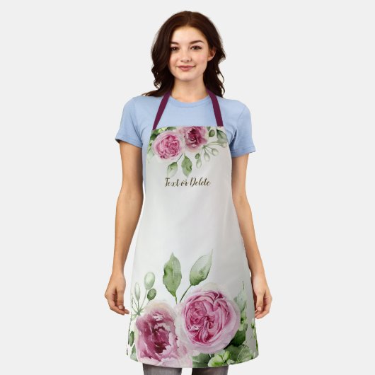 Waterverf Roze Bloemen Lijst Glanzend Brons Elegan Schort (Gedragen)