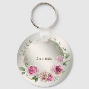 Waterverf Roze Bloemen Lijst Glanzend Brons Elegan Sleutelhanger