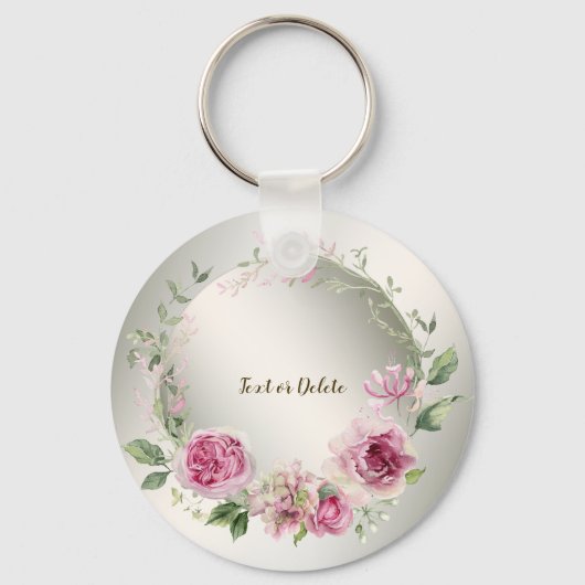Waterverf Roze Bloemen Lijst Glanzend Brons Elegan Sleutelhanger (Achterkant)