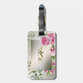 Waterverf Roze Bloemen Lijst Glanzend Brons Reizen Bagagelabel (Achterkant verticaal)