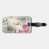 Waterverf Roze Bloemen Lijst Glanzend Brons Reizen Bagagelabel (Achterkant horizontaal)