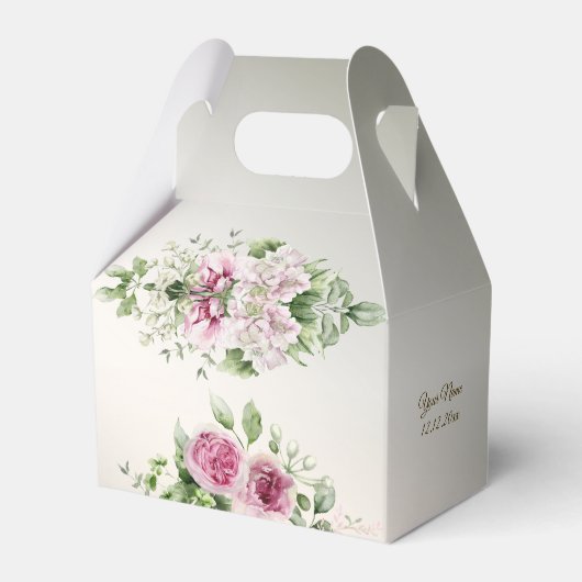 Waterverf Roze Bloemen Lijst Glanzend Bronzen Part Bedankdoosjes (Voorkant Zijde)