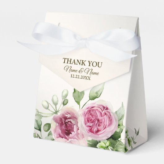 Waterverf Roze Bloemen Lijst Glanzend Bronzen Part Bedankdoosjes (Voorkant Zijde)