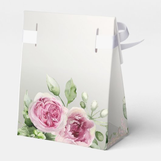 Waterverf Roze Bloemen Lijst Glanzend Bronzen Part Bedankdoosjes (Achterkant)