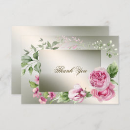Waterverf Roze Bloemen Lijst Glanzend Bronzen Part Bedankkaart