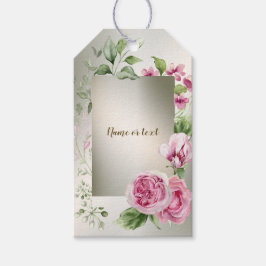 Waterverf Roze Bloemen Lijst Glanzend Bronzen Part Cadeaulabel