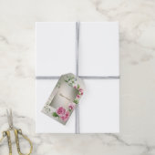 Waterverf Roze Bloemen Lijst Glanzend Bronzen Part Cadeaulabel (Met Touw)