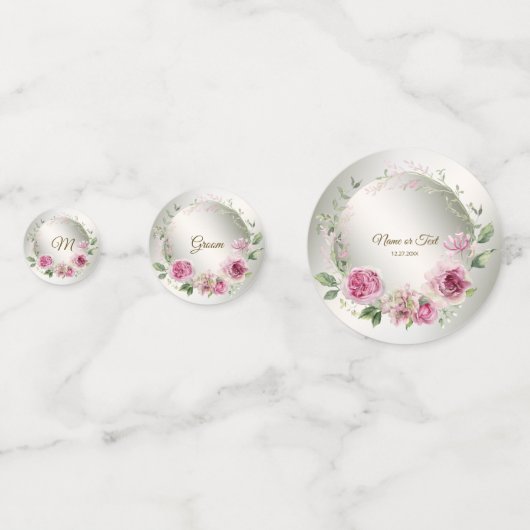 Waterverf Roze Bloemen Lijst Glanzend Bronzen Part Confetti (Achterkanten)