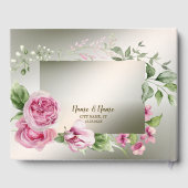 Waterverf Roze Bloemen Lijst Glanzend Bronzen Part Gastenboek (Achterkant)
