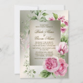 Waterverf Roze Bloemen Lijst Glanzend Bronzen Part Kaart (Voorkant)