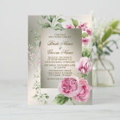 Waterverf Roze Bloemen Lijst Glanzend Bronzen Part Kaart (Staand voorkant)