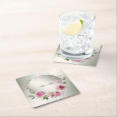 Waterverf Roze Bloemen Lijst Glanzend Bronzen Part Kartonnen Onderzetters (Insitu)