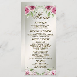 Waterverf Roze Bloemen Lijst Glanzend Bronzen Part Menu