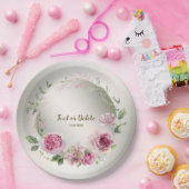 Waterverf Roze Bloemen Lijst Glanzend Bronzen Part Papieren Bordje (Feest)