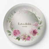 Waterverf Roze Bloemen Lijst Glanzend Bronzen Part Papieren Bordje (Voorkant)