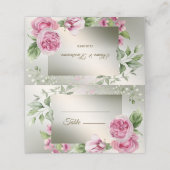 Waterverf Roze Bloemen Lijst Glanzend Bronzen Part Plaatskaartje (Buitenkant ongevouwen)