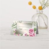 Waterverf Roze Bloemen Lijst Glanzend Bronzen Part Plaatskaartje (Voorkant)