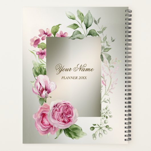 Waterverf Roze Bloemen Lijst Glanzend Bronzen Part Planner (Achterkant)