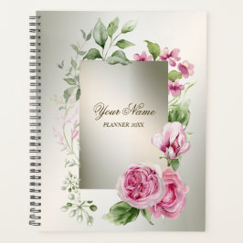 Waterverf Roze Bloemen Lijst Glanzend Bronzen Part Planner