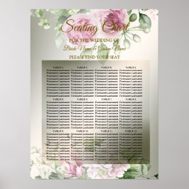 Waterverf Roze Bloemen Lijst Glanzend Bronzen Part Poster