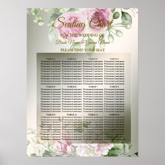 Waterverf Roze Bloemen Lijst Glanzend Bronzen Part Poster