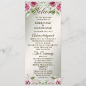 Waterverf Roze Bloemen Lijst Glanzend Bronzen Part Programmakaart (Voorkant)