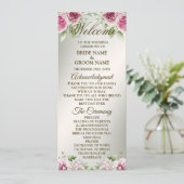 Waterverf Roze Bloemen Lijst Glanzend Bronzen Part Programmakaart (Staand voorkant)