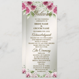 Waterverf Roze Bloemen Lijst Glanzend Bronzen Part Programmakaart