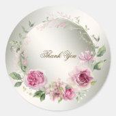 Waterverf Roze Bloemen Lijst Glanzend Bronzen Part Ronde Sticker (Voorkant)