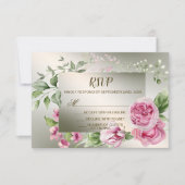 Waterverf Roze Bloemen Lijst Glanzend Bronzen Part RSVP Kaartje (Voorkant)