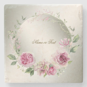 Waterverf Roze Bloemen Lijst Glanzend Bronzen Part Stenen Onderzetter