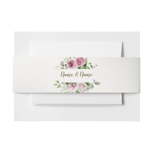 Waterverf Roze Bloemen Lijst Glanzend Bronzen Part Uitnodigingen Wikkel (Voorkant Voorbeeld)