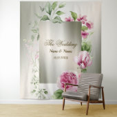 Waterverf Roze Bloemen Lijst Glanzend Bronzen Part Wandkleed (In situ)