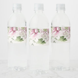 Waterverf Roze Bloemen Lijst Glanzend Bronzen Part Waterfles Etiket