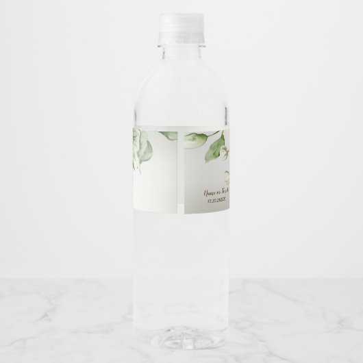 Waterverf Roze Bloemen Lijst Glanzend Bronzen Part Waterfles Etiket (Achterkant)