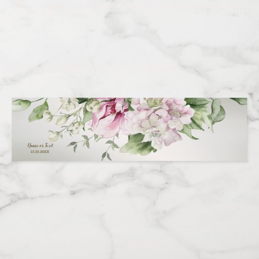 Waterverf Roze Bloemen Lijst Glanzend Bronzen Part Waterfles Etiket (Enkel label)