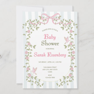 Waterverf Roze Bloemen & Lint Baby Shower Kaart