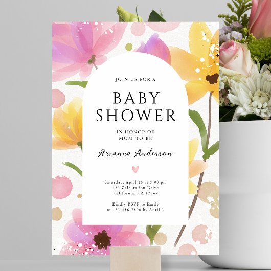 Waterverf Roze Bloemen Meisje Baby shower Kaart