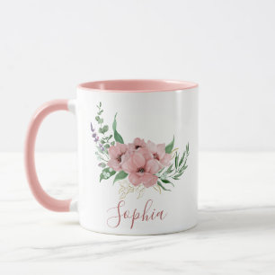 Waterverf Roze Bloemen Naam Mok