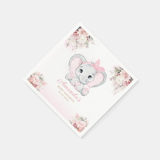 Waterverf roze bloemen olifant meisje baby shower servet (Hoek)