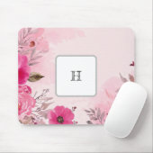 Waterverf Roze Bloemen op een Monogram Mousepad Muismat (Met muis)