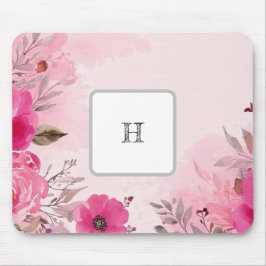 Waterverf Roze Bloemen op een Monogram Mousepad Muismat