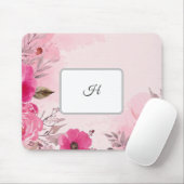 Waterverf Roze Bloemen op een Monogrammed Mousepad Muismat (Met muis)
