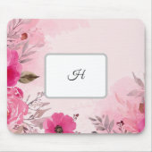 Waterverf Roze Bloemen op een Monogrammed Mousepad Muismat (Voorkant)