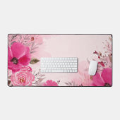 Waterverf Roze Bloemen op een Monogrammed roze Bureaumat (Keyboard & Muis)
