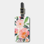 Waterverf roze bloemen op maat bagagelabel (Voorkant verticaal)